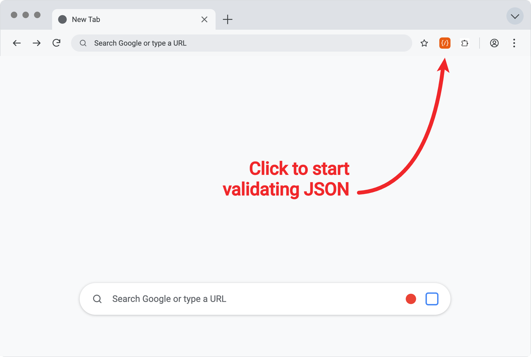 The orange JSON Object Validator icon pinned in the Chrome toolbar, with an
               arrow pointing to it